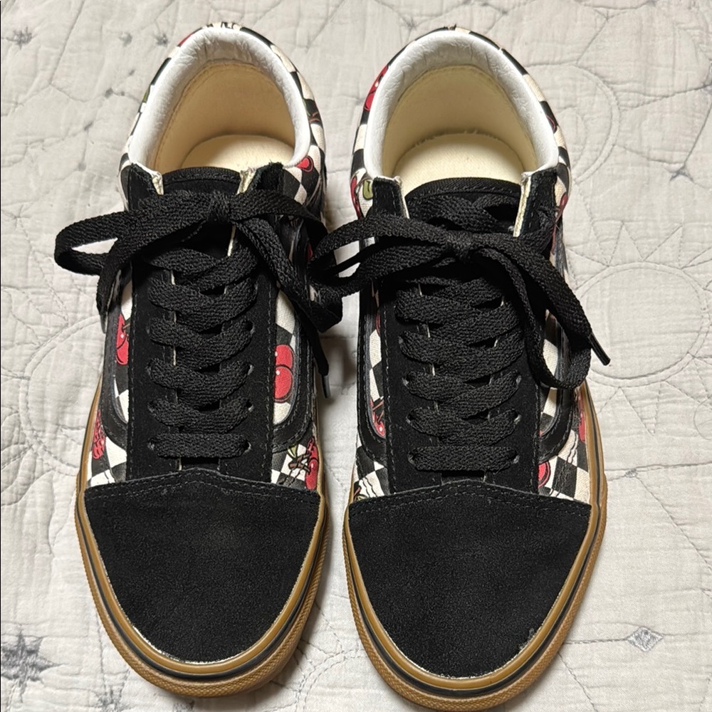 Vans Black and Red Cherries Low-Top Sneakers